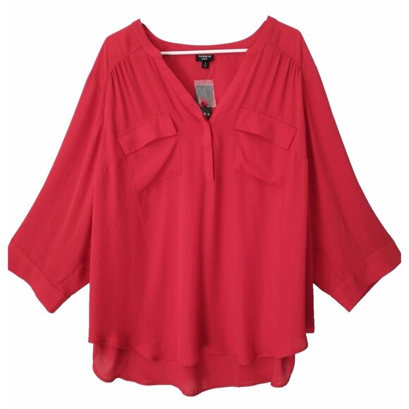 Torrid Tops - Torrid Women's Harper Blouse Pullover 3/4 Roll Tab Sleeve V-Neck Red - 3X NWT